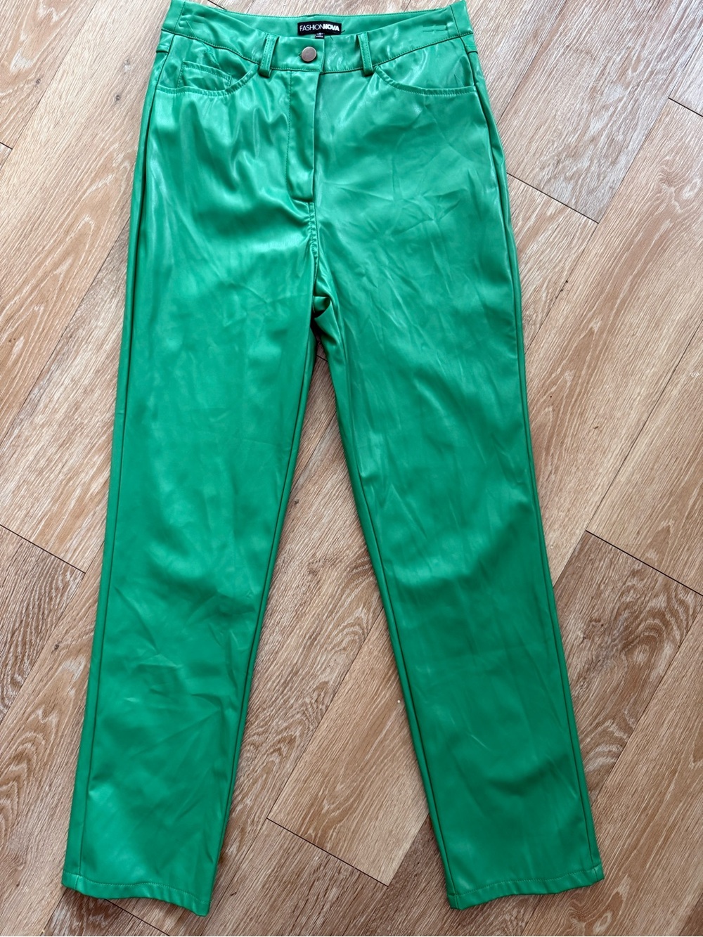 Fashion Nova Emerald Green Faux Leather Straight-Leg Pants